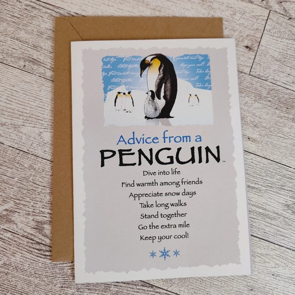 Advice For Life Penguin Greeting Card‎ Inspirational Message - Blank Inside